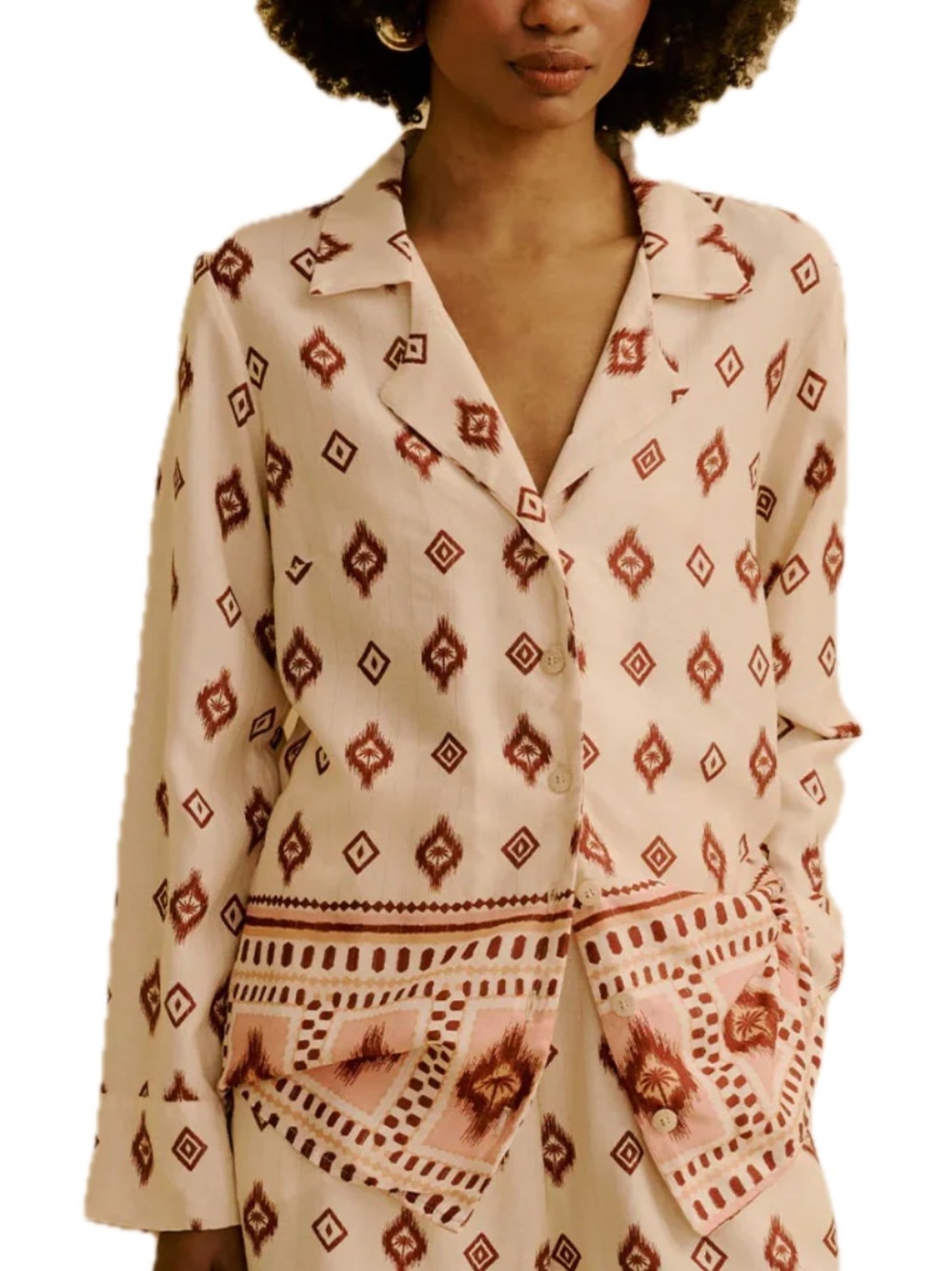 CaCay Camisa Pijama Estampada Coité Button Down Shirt-Contrasting Pink Trim-Med